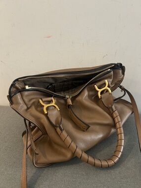 Chloe Brown Leather Shoulder Satchel with Gold Hardware